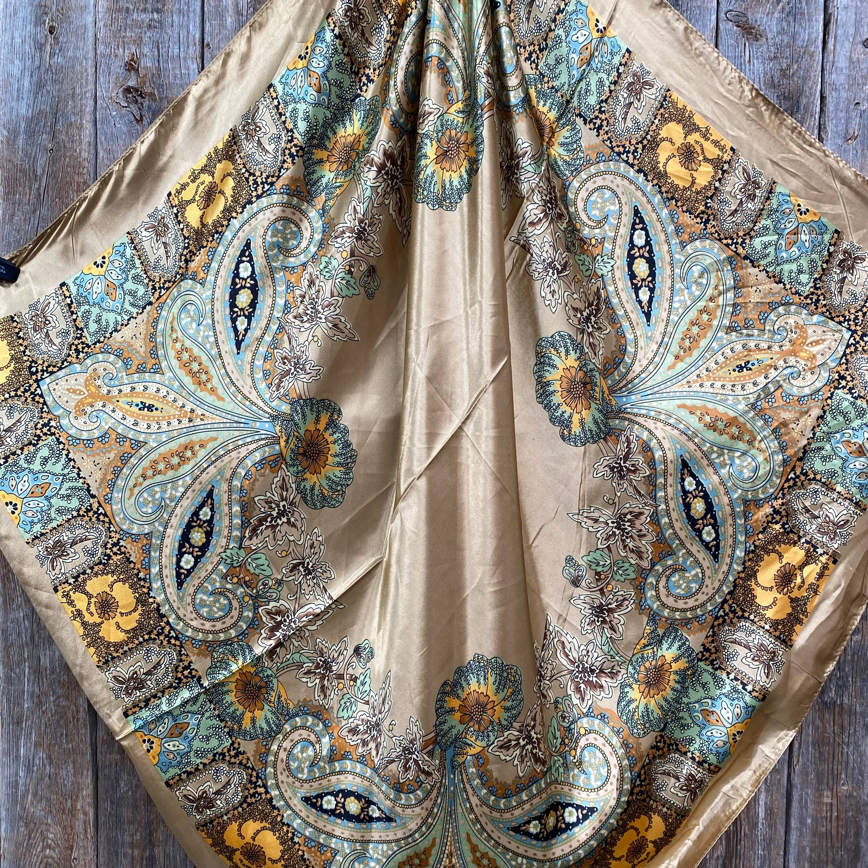35X35" Neutral Tone Paisley Wild Rag / Scarf