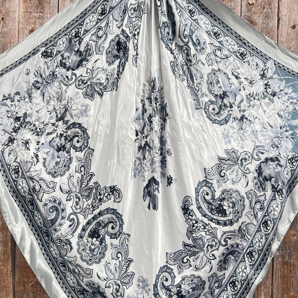 35X35"  Silver & White Paisley Wild Rag