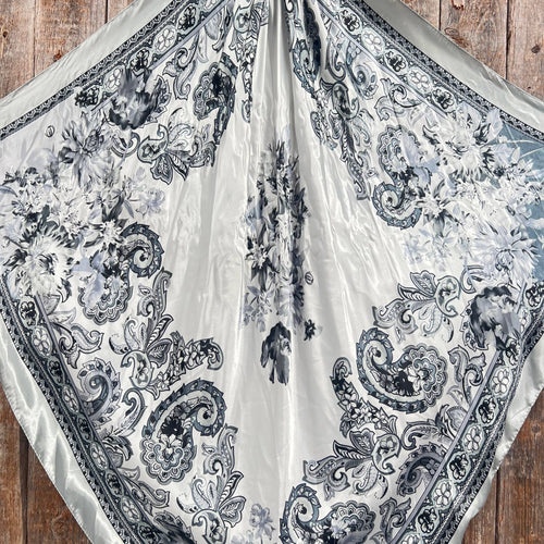 35X35"  Silver & White Paisley Wild Rag