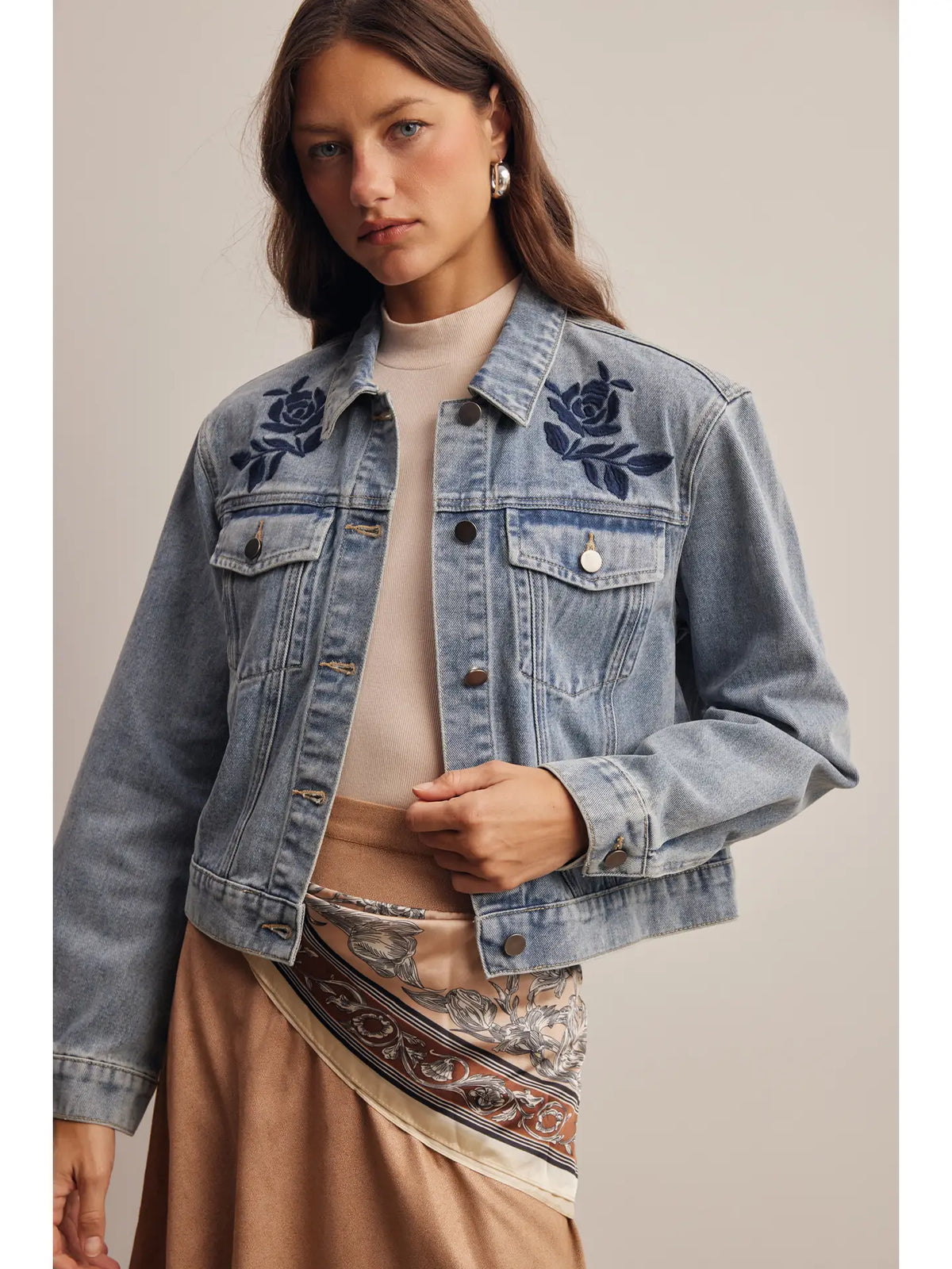 Floral Embroidered Denim Jacket