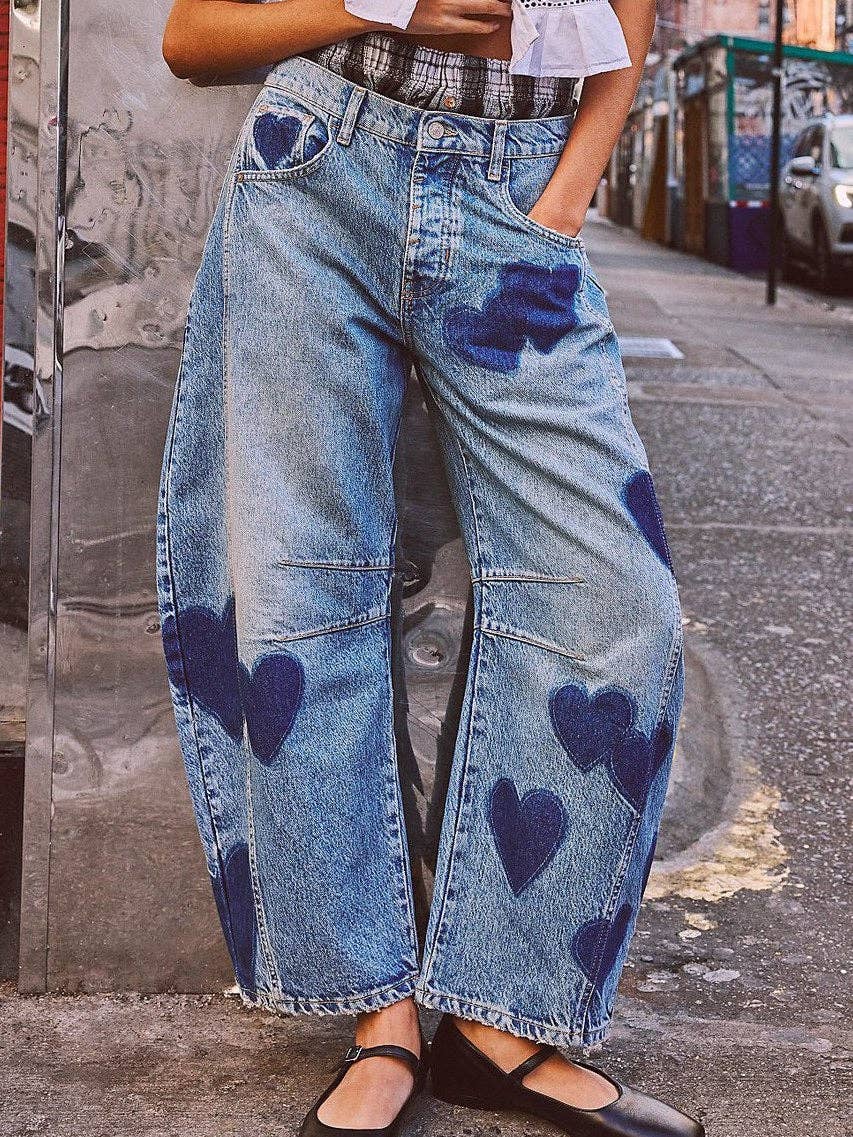 Love Print Loose Midi Waist Jeans DP25A476
