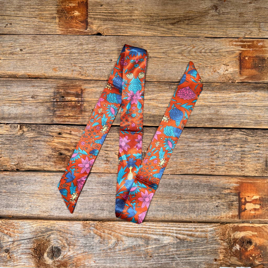 Blue and Rust Western Skinny Mini Wild Rag Scarf