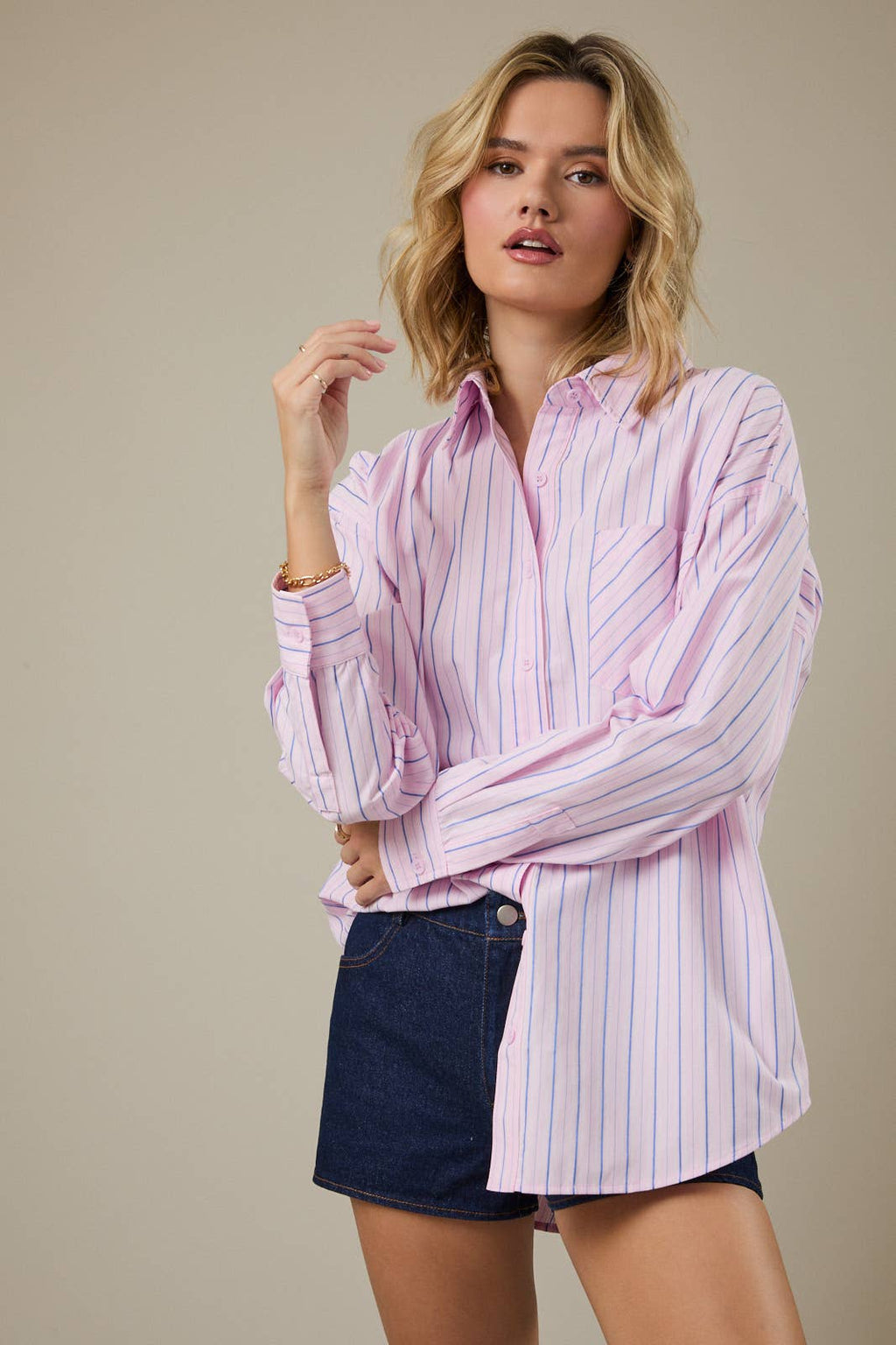 LONG SLEEVE STRIPE OVERSIZE SHIRT