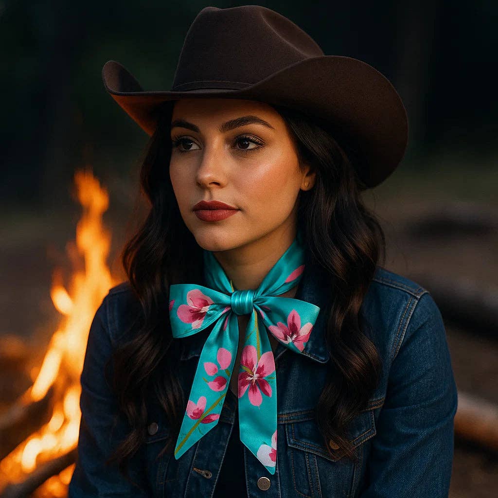 Turquoise and Pink Western Skinny Mini Wild Rag Scarf