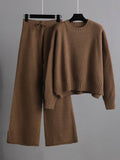 Stylish Loose High-Low Long Sleeve Sweater + Wide Leg Pants