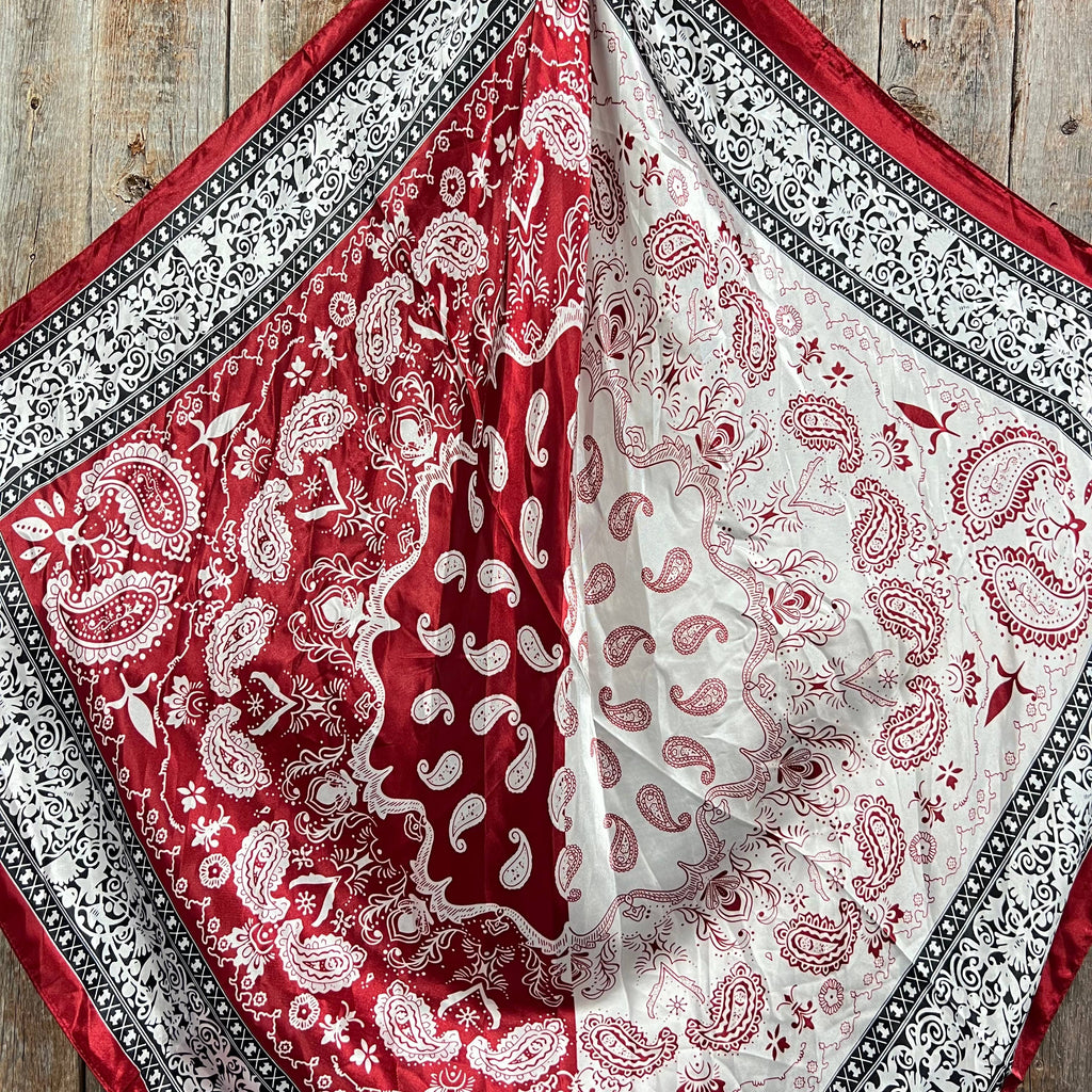 35X35"  Wine Red/Cream Paisley Wild Rag