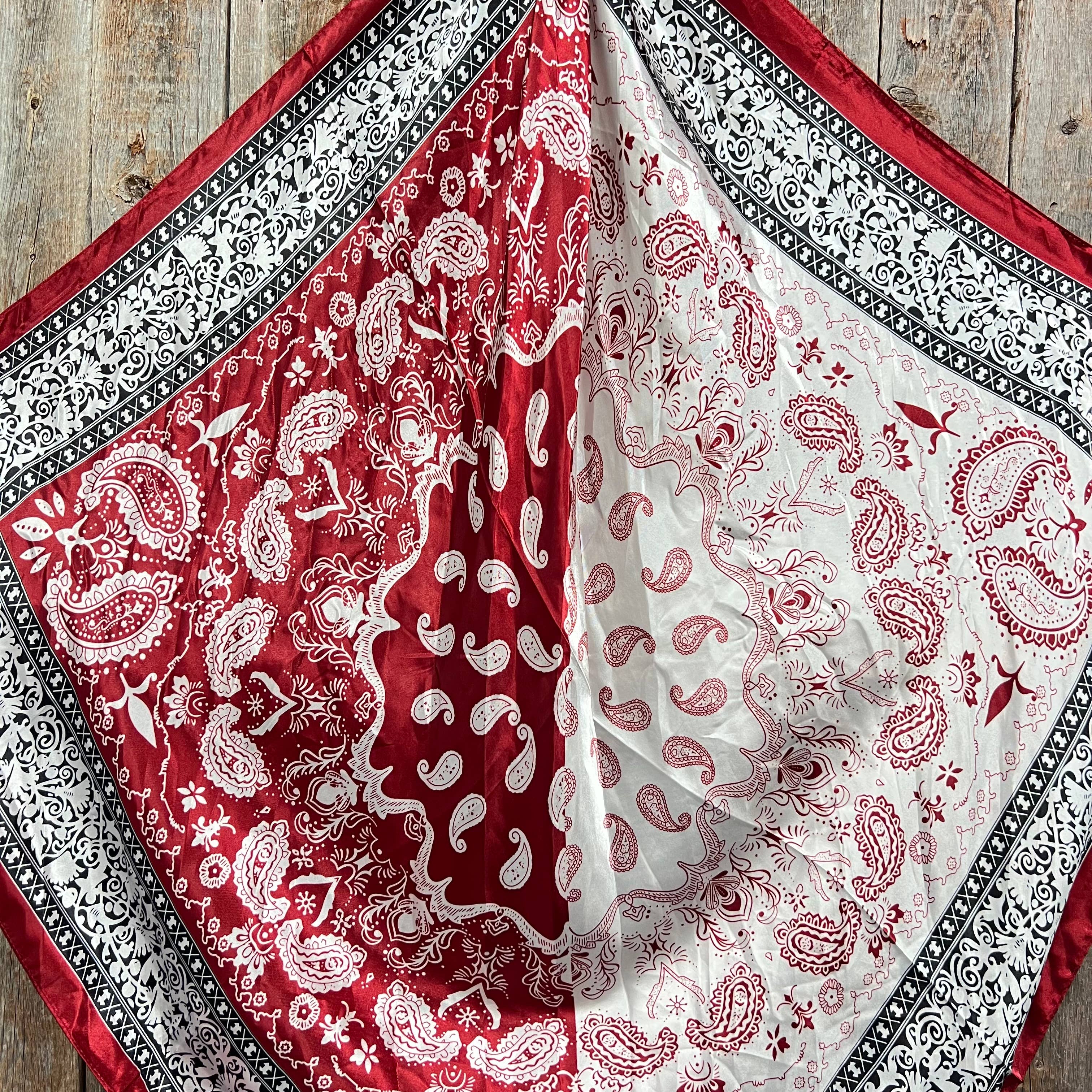 35X35"  Wine Red/Cream Paisley Wild Rag