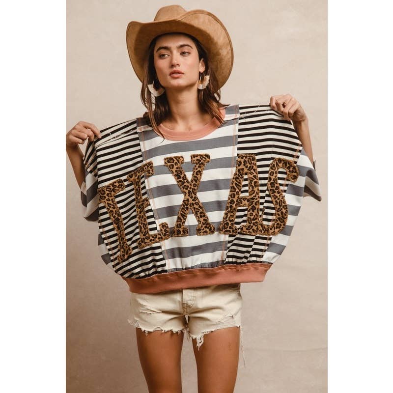 Leopard Texas Letter Patches Stripes
