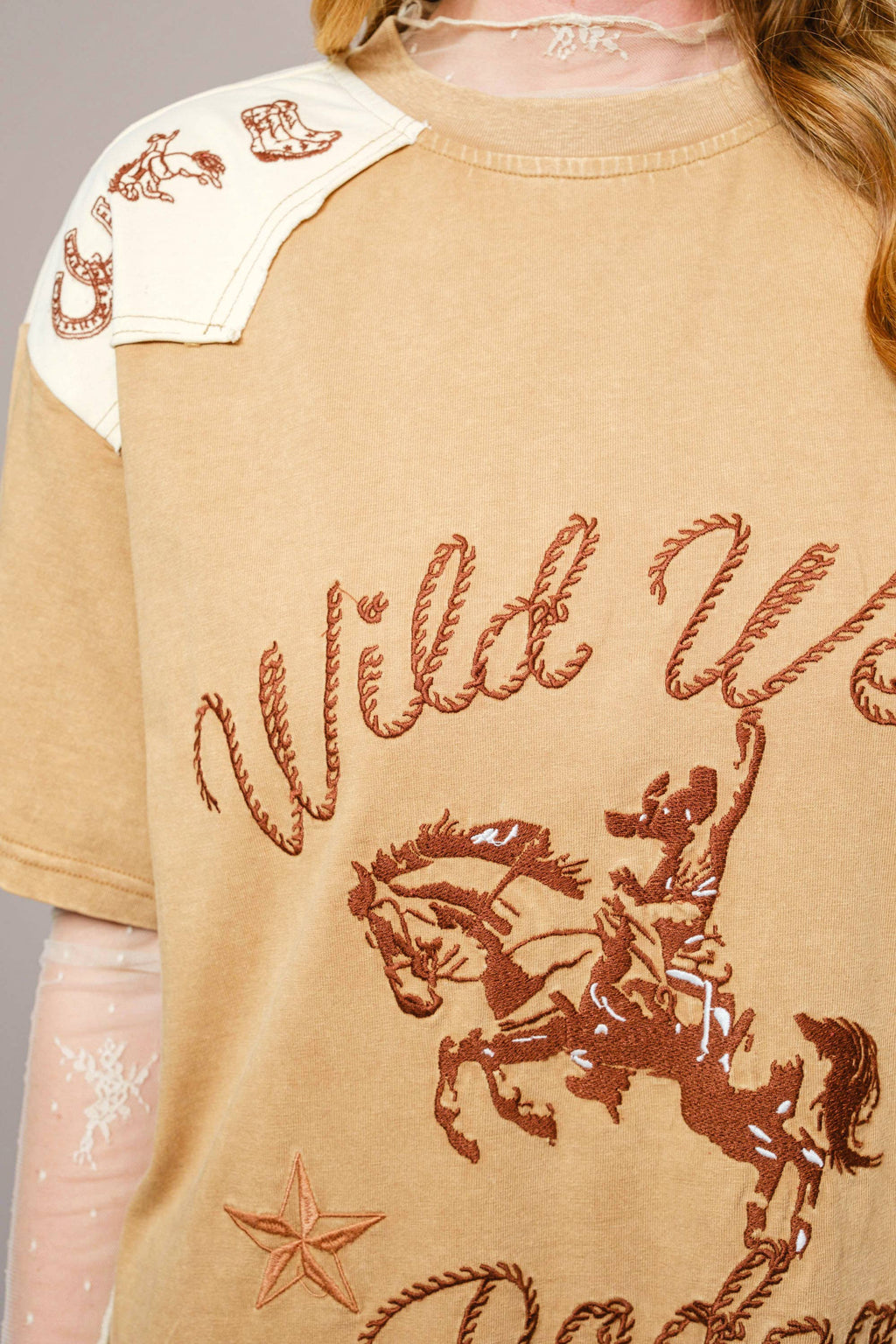 Garment Washed Embroidered Western Dress