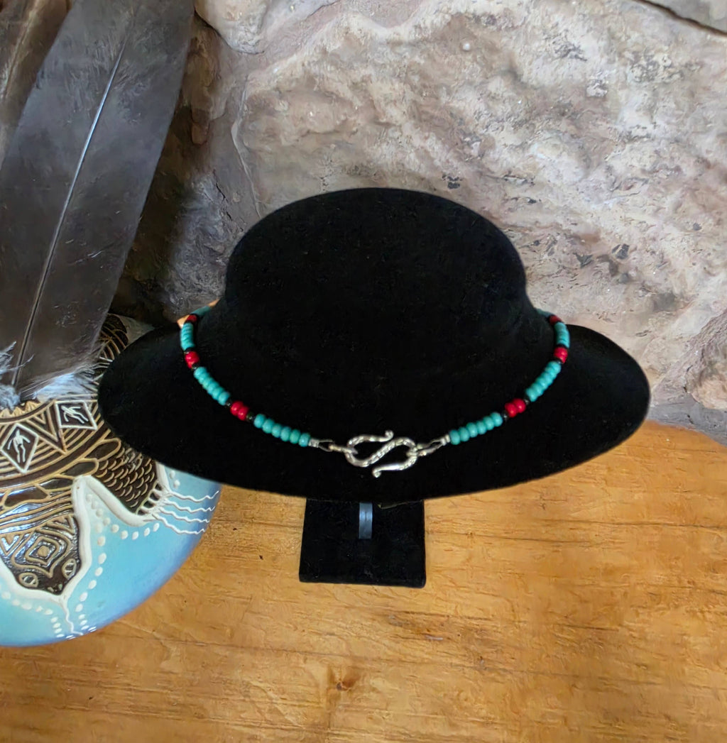 Zuni carved stone horse fetish necklace, Czech glass beads