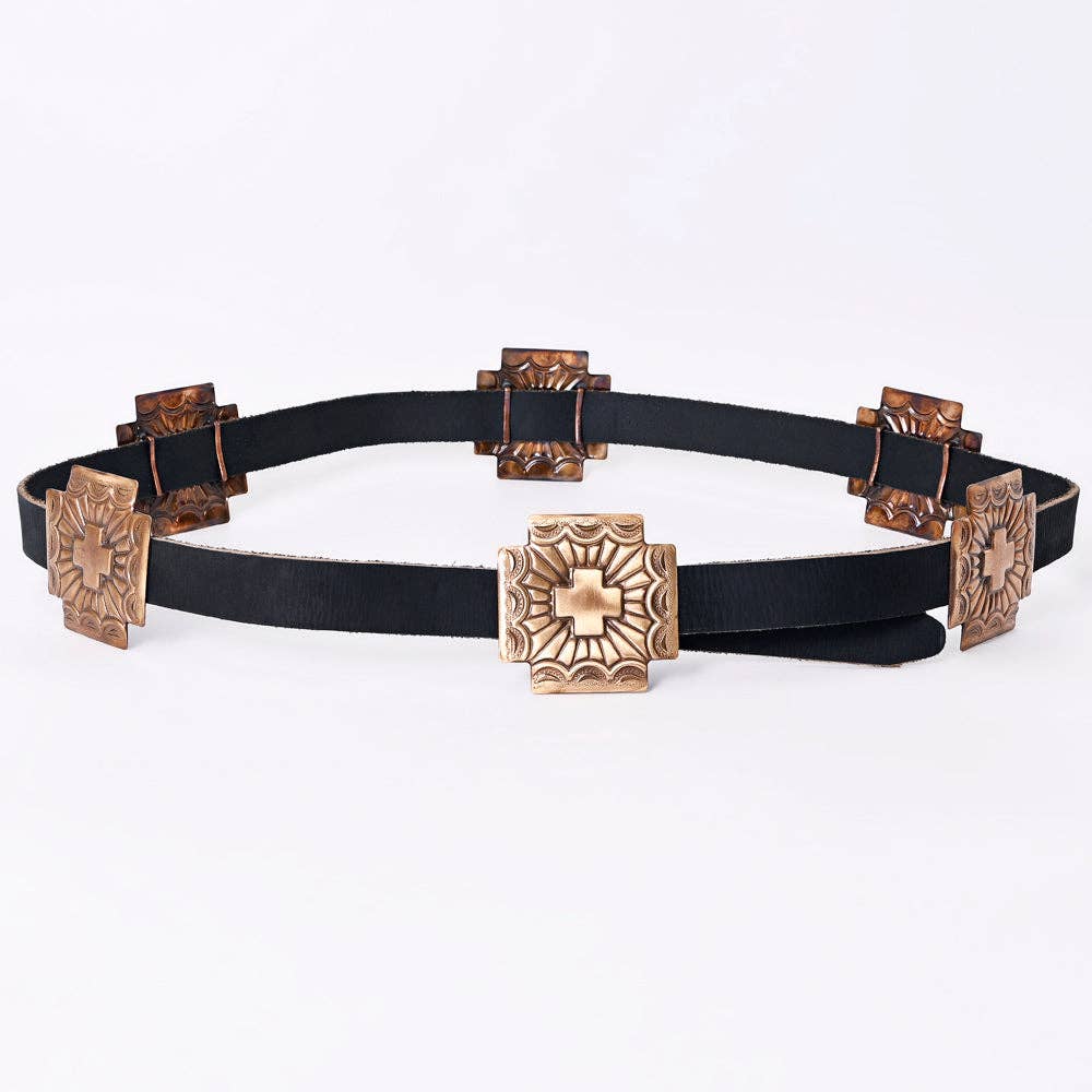 Hand tooled Brass Concho Belt