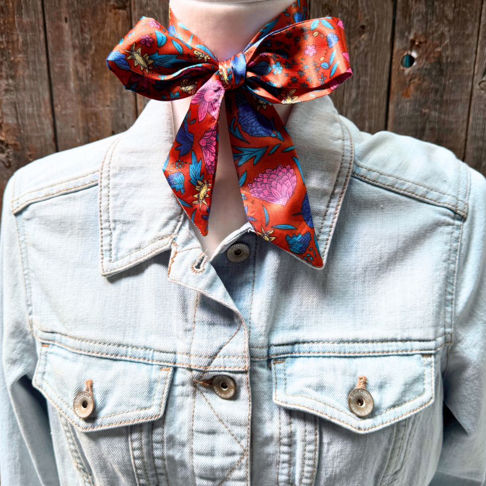 Blue and Rust Western Skinny Mini Wild Rag Scarf