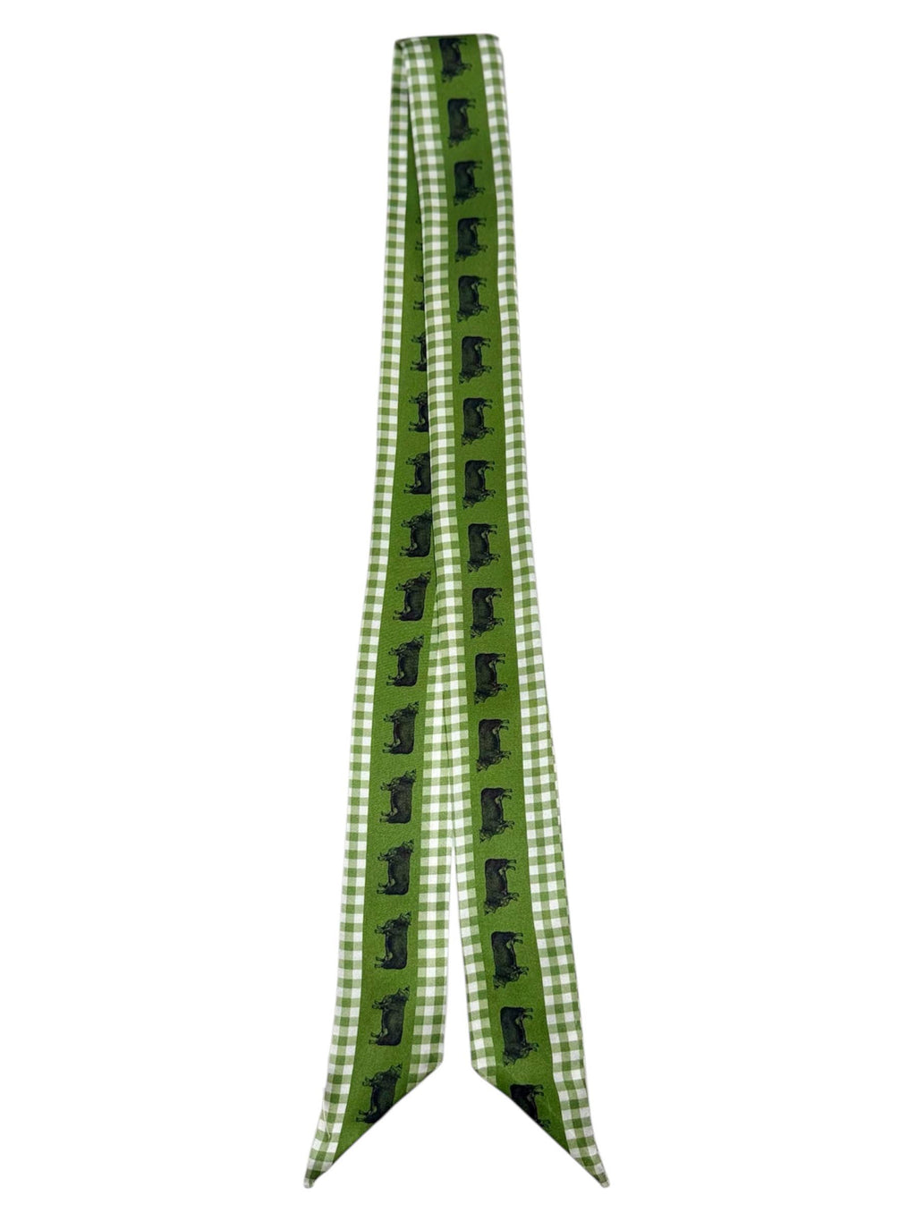 Sage Green Silk Twilly Scarf with Black Hereford Cow