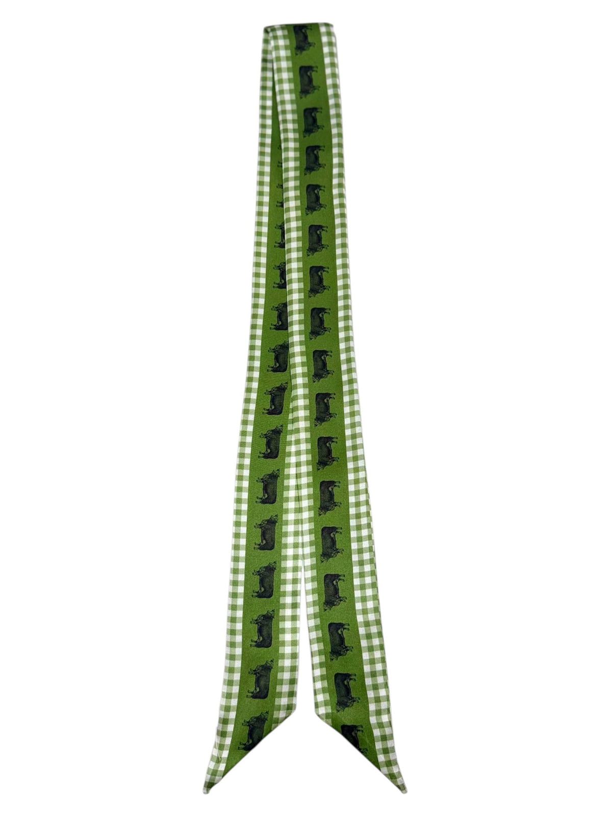 Sage Green Silk Twilly Scarf with Black Hereford Cow