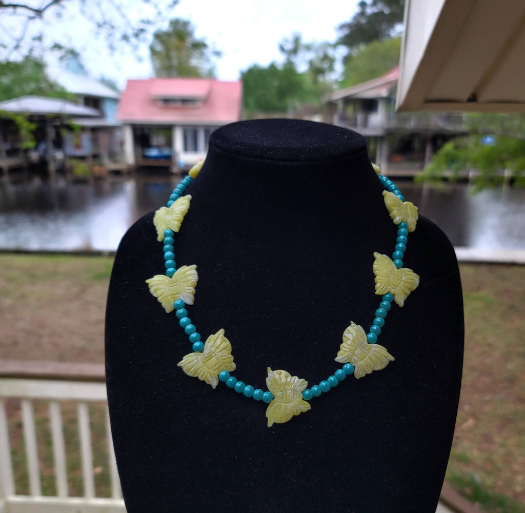 Lemon Jade butterfly, turquoise glass bead by Navajo artist
