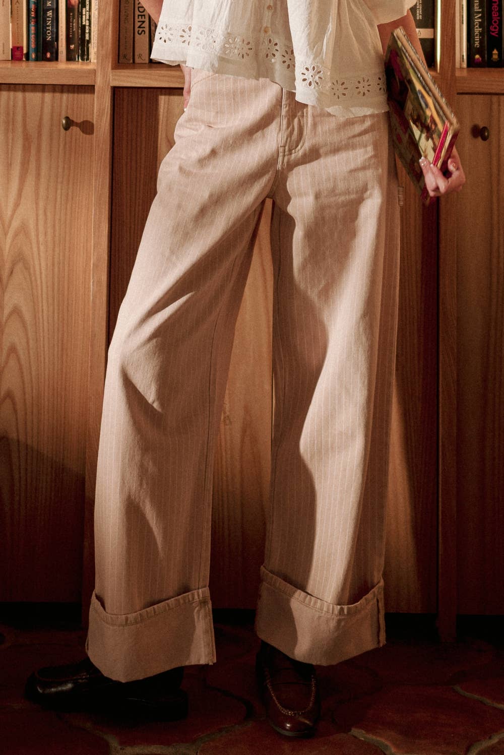 STRIPED PATTERN CUFFED HEM PANT