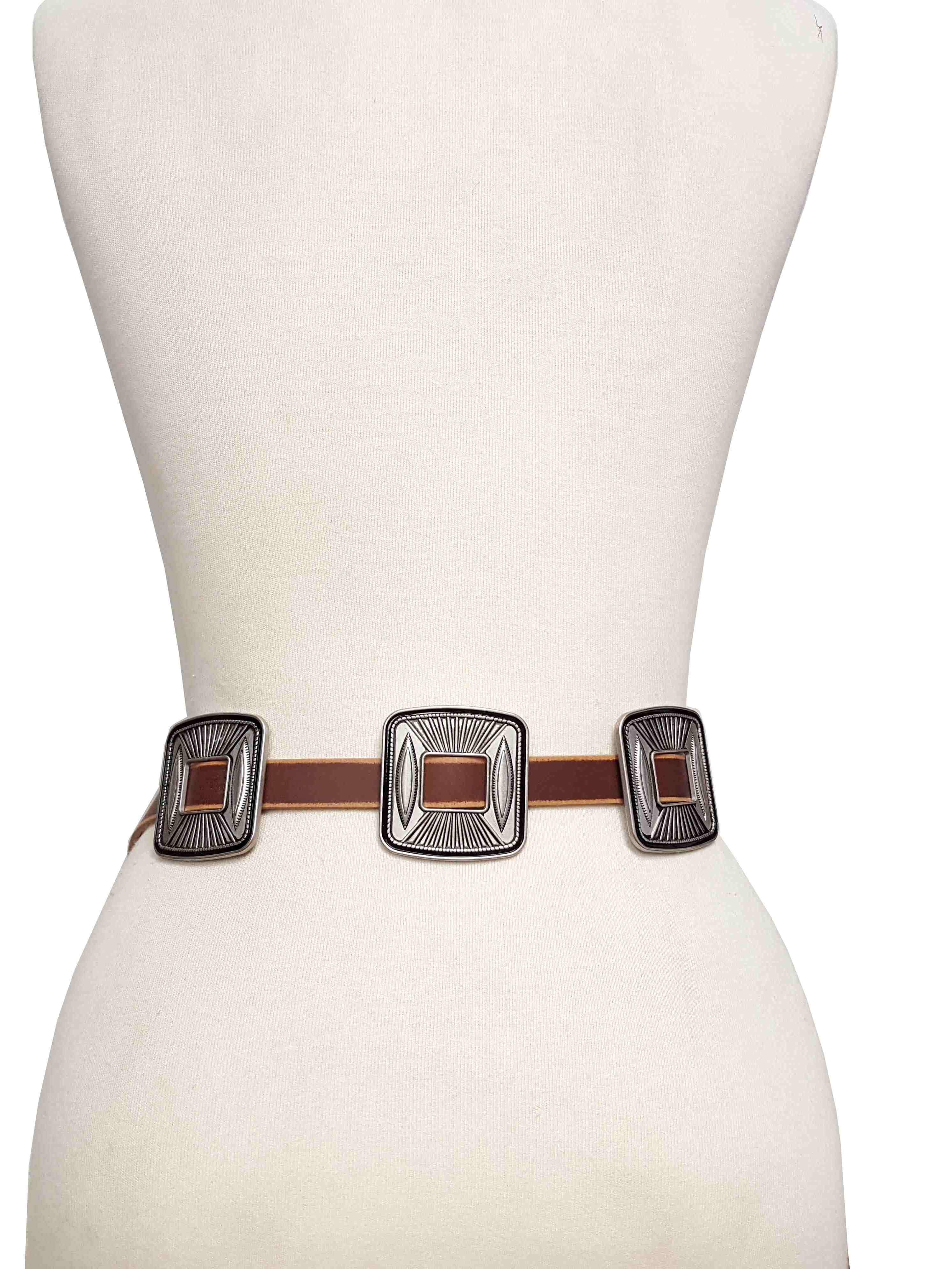 Western Vintage Leather belt with matching buckle/concho