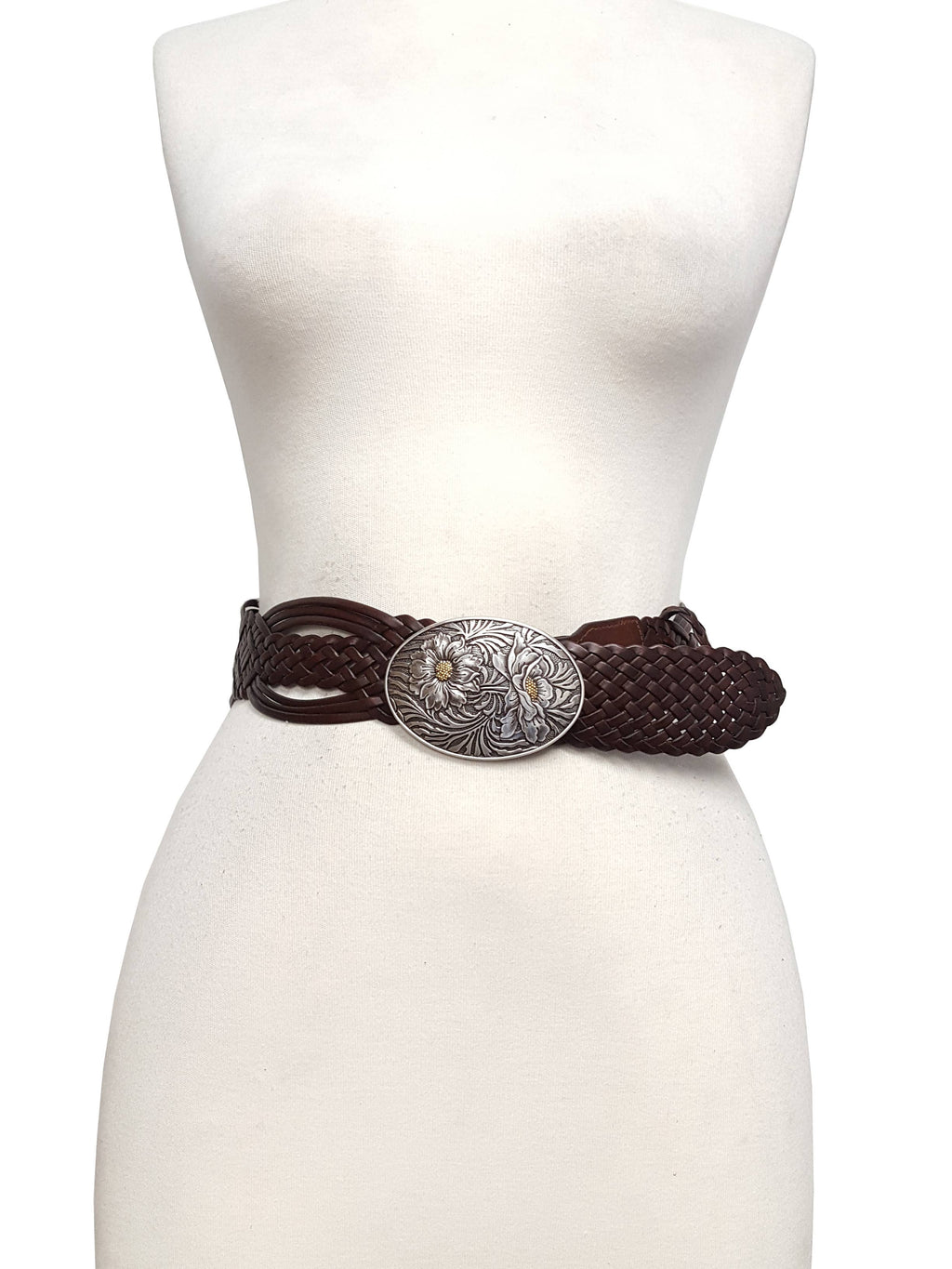 Hand Braided Leather Belt with Western Sunflower Buckle