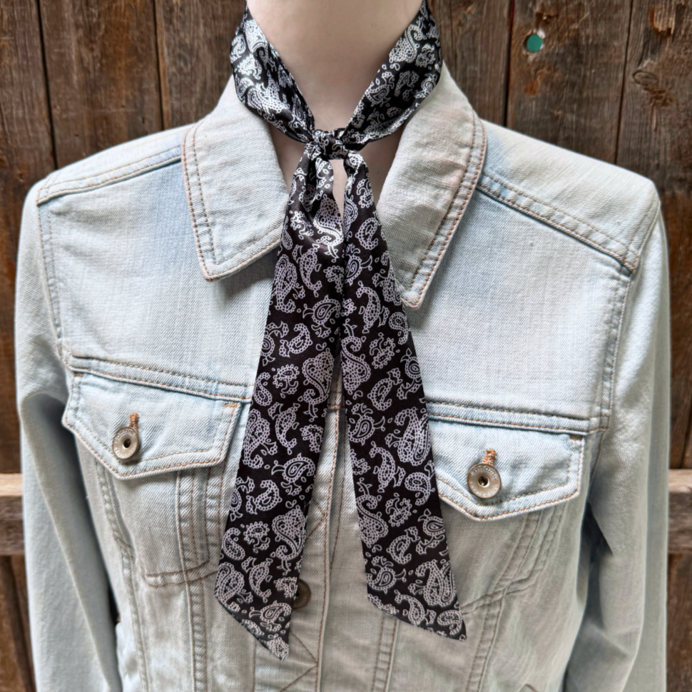 Black and White Western Skinny Mini Wild Rag Scarf