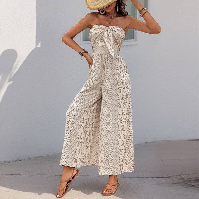 High-Waisted Belted Floral Print Jumpsuit Wide Leg Pants
