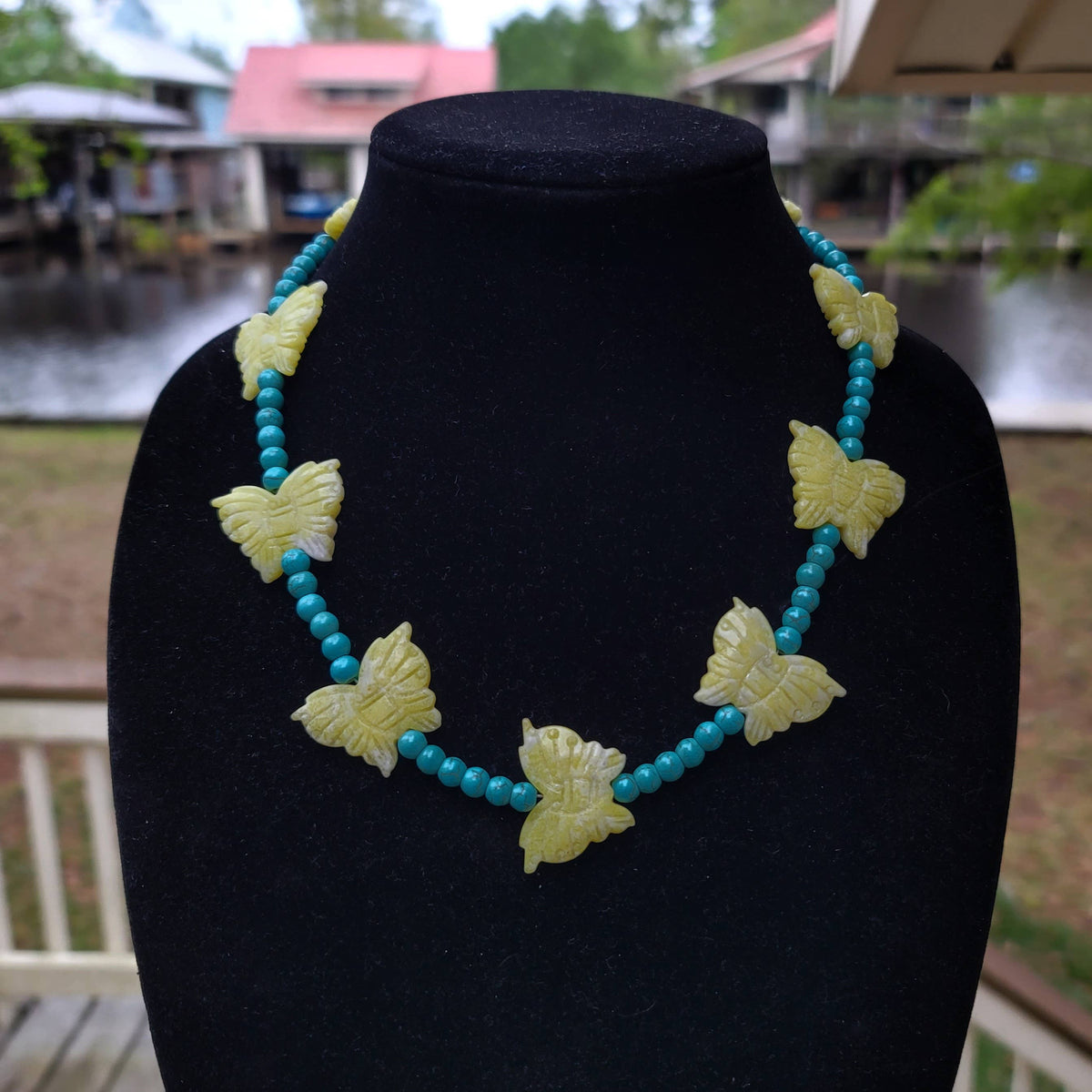 Lemon Jade butterfly, turquoise glass bead by Navajo artist