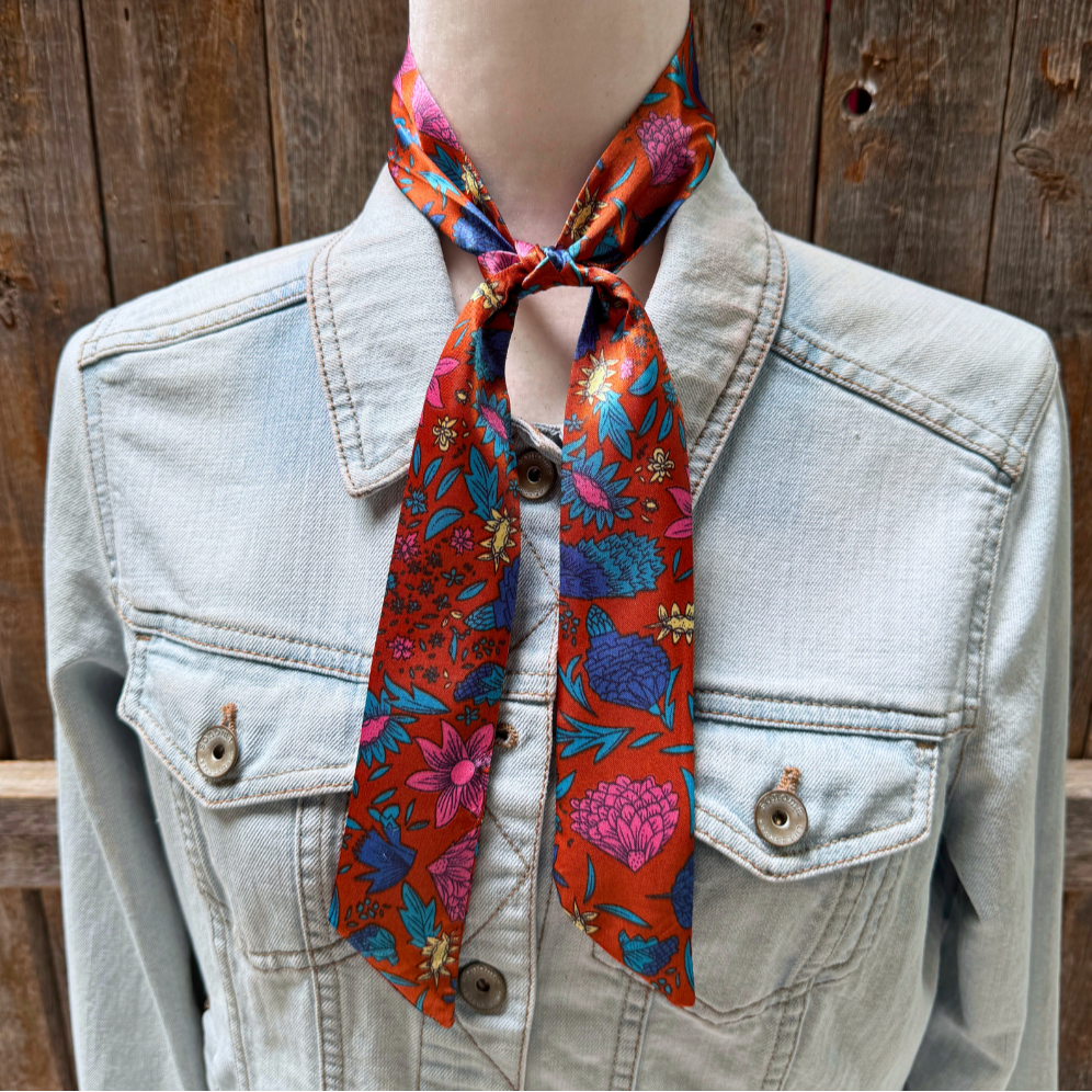 Blue and Rust Western Skinny Mini Wild Rag Scarf