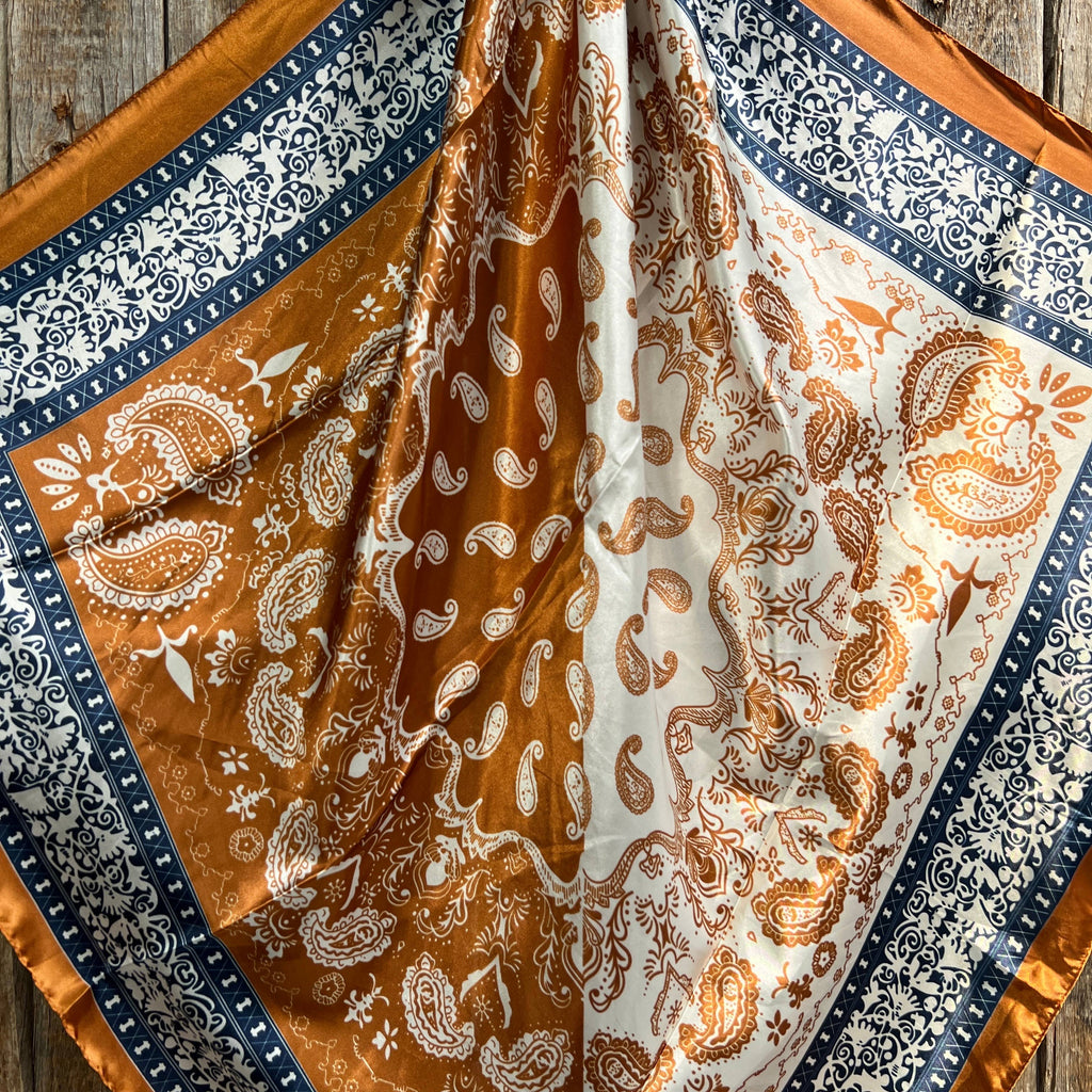 35X35"  Rust & Navy Paisley Wild Rag