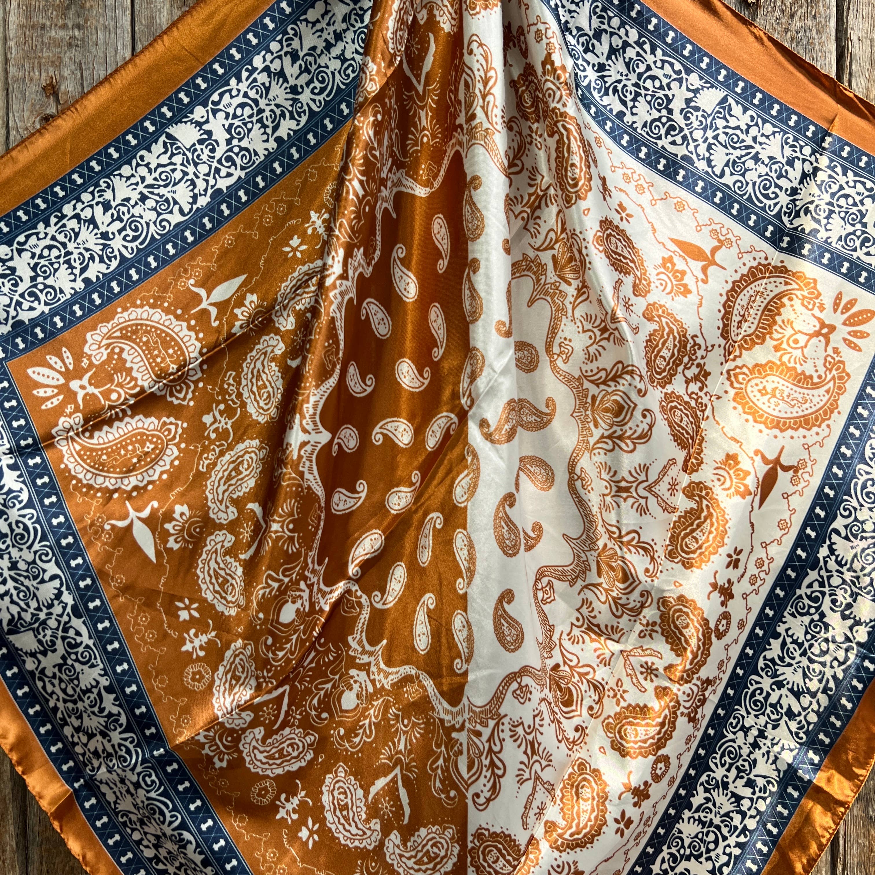35X35"  Rust & Navy Paisley Wild Rag