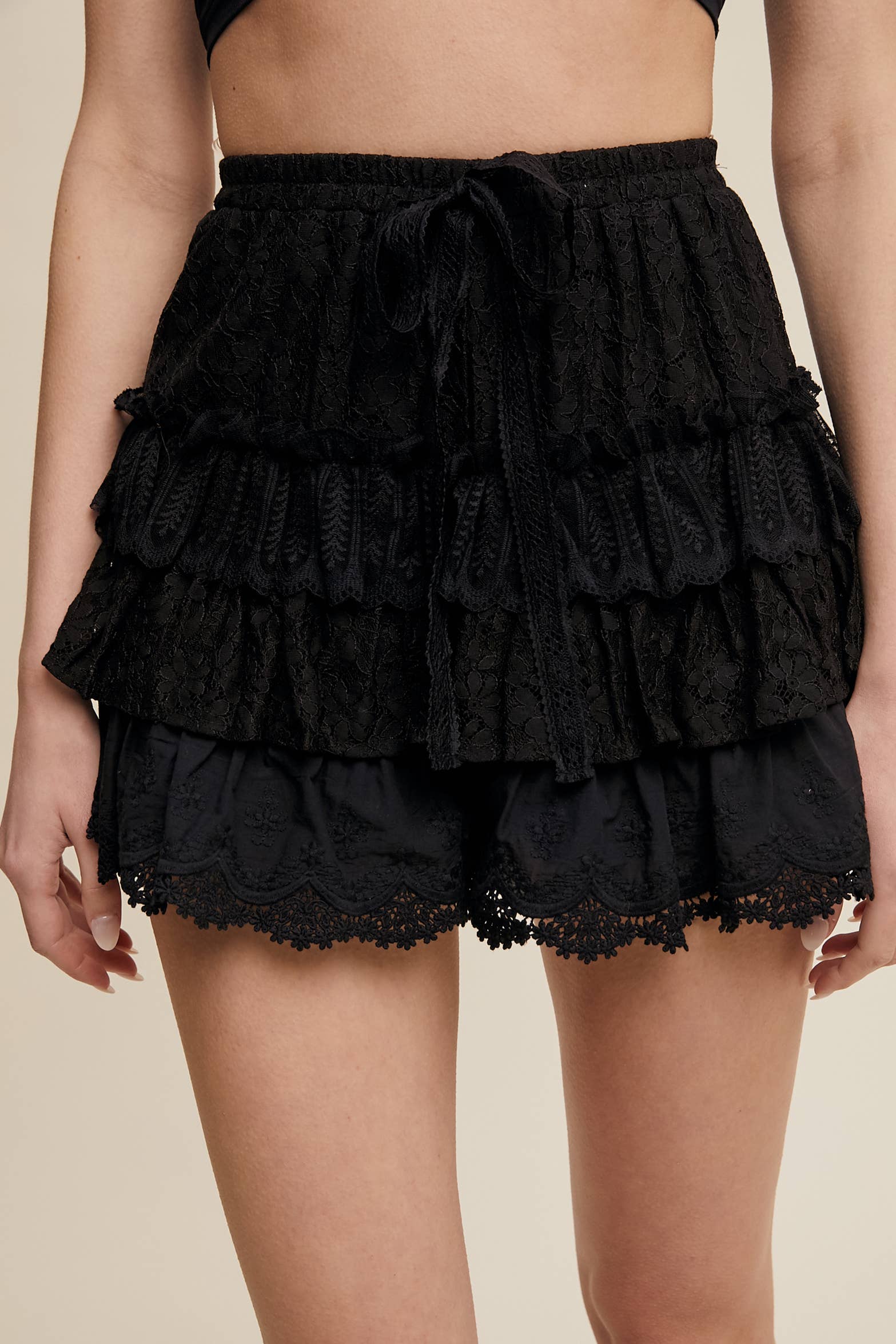 Lace Tiered Shorts with Ruffle Details