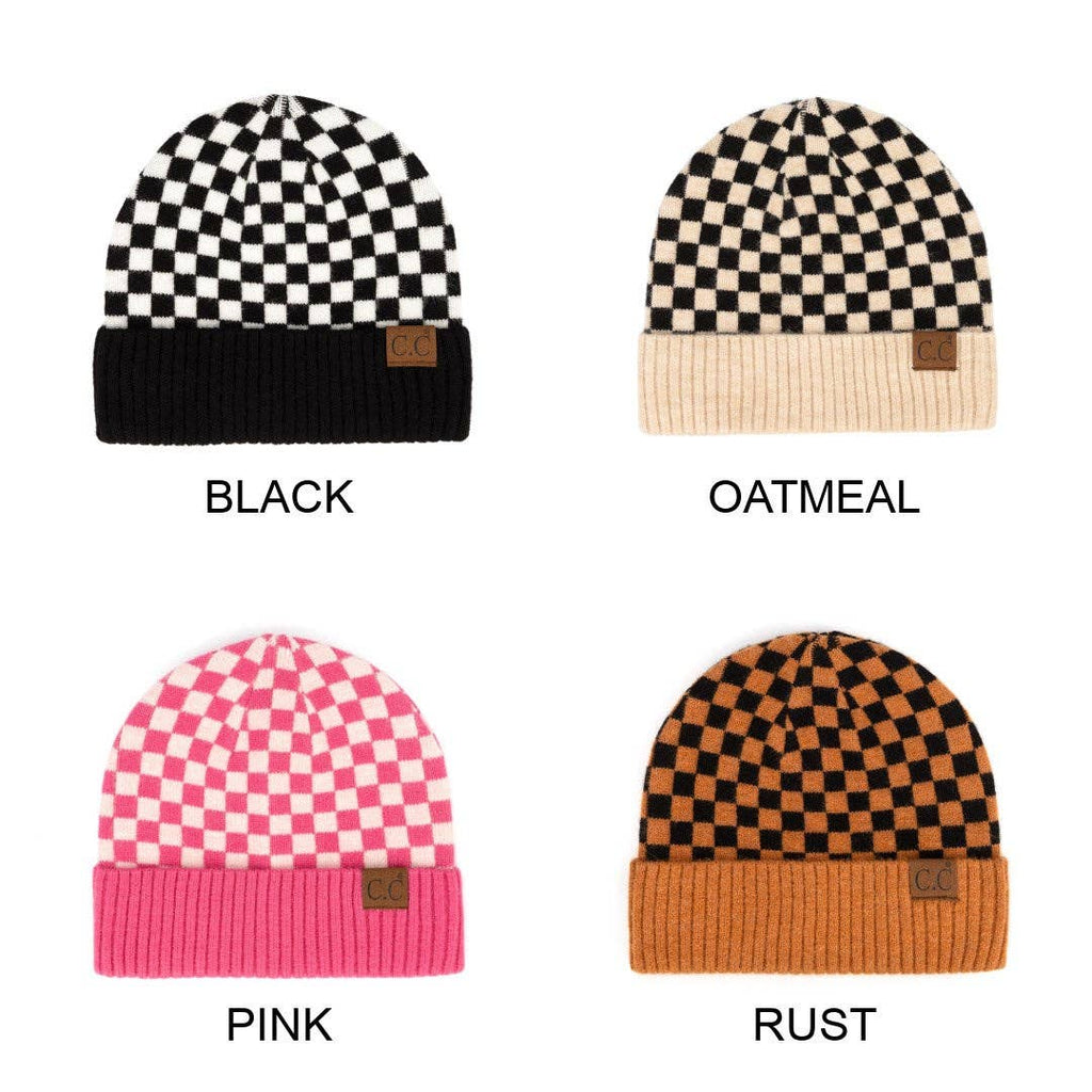 CC Wool Check Pattern Beanie | Anti-Pilling