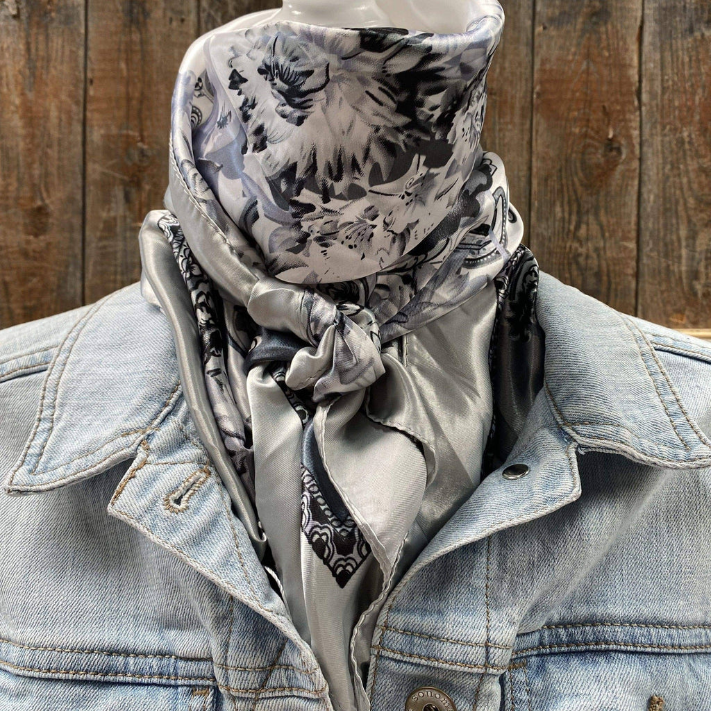 35X35"  Silver & White Paisley Wild Rag