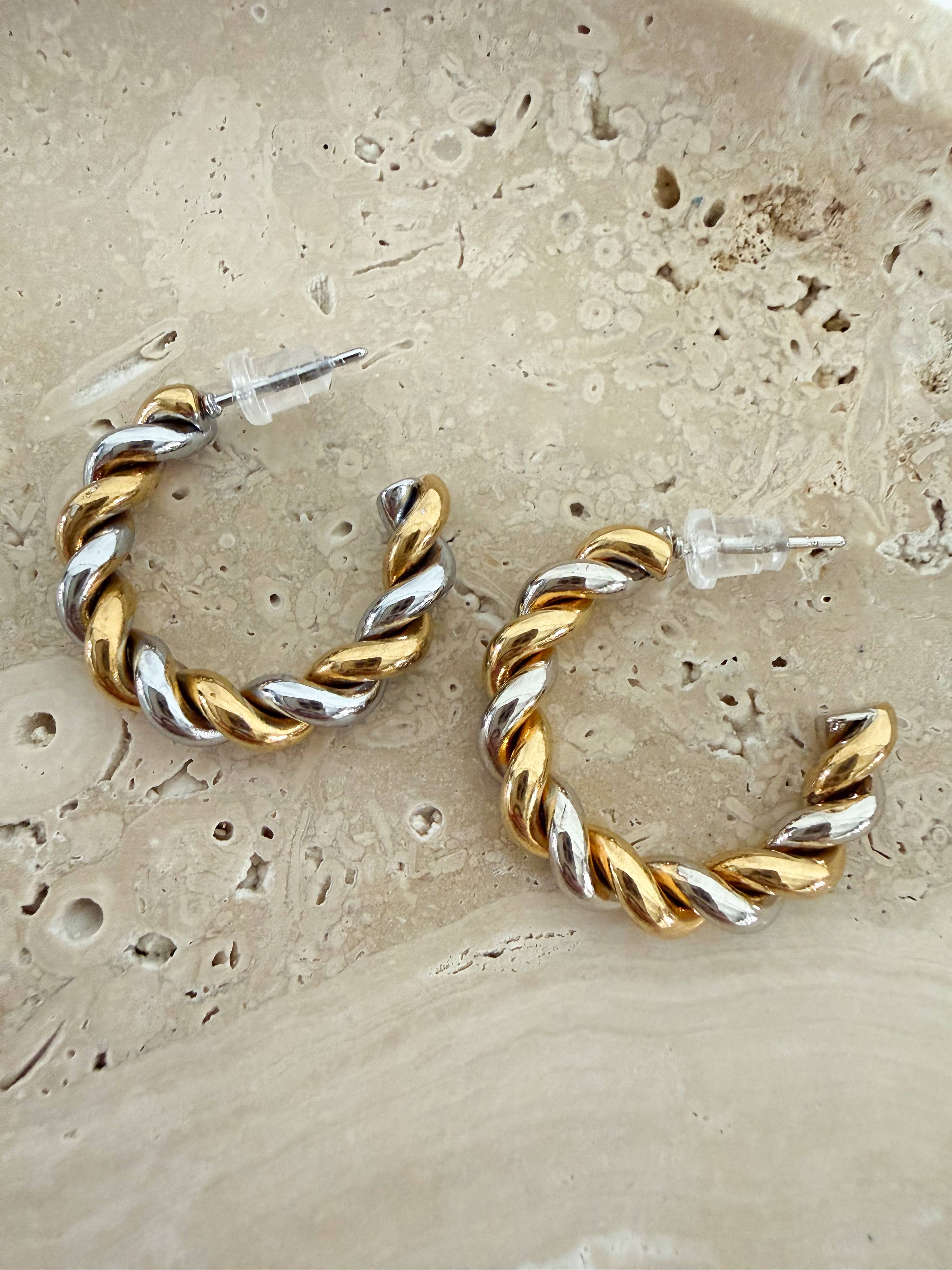 Mixed Metal Twist Hoops Waterproof