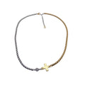 Two Toned Mixed Metal Hammered Cross Necklace