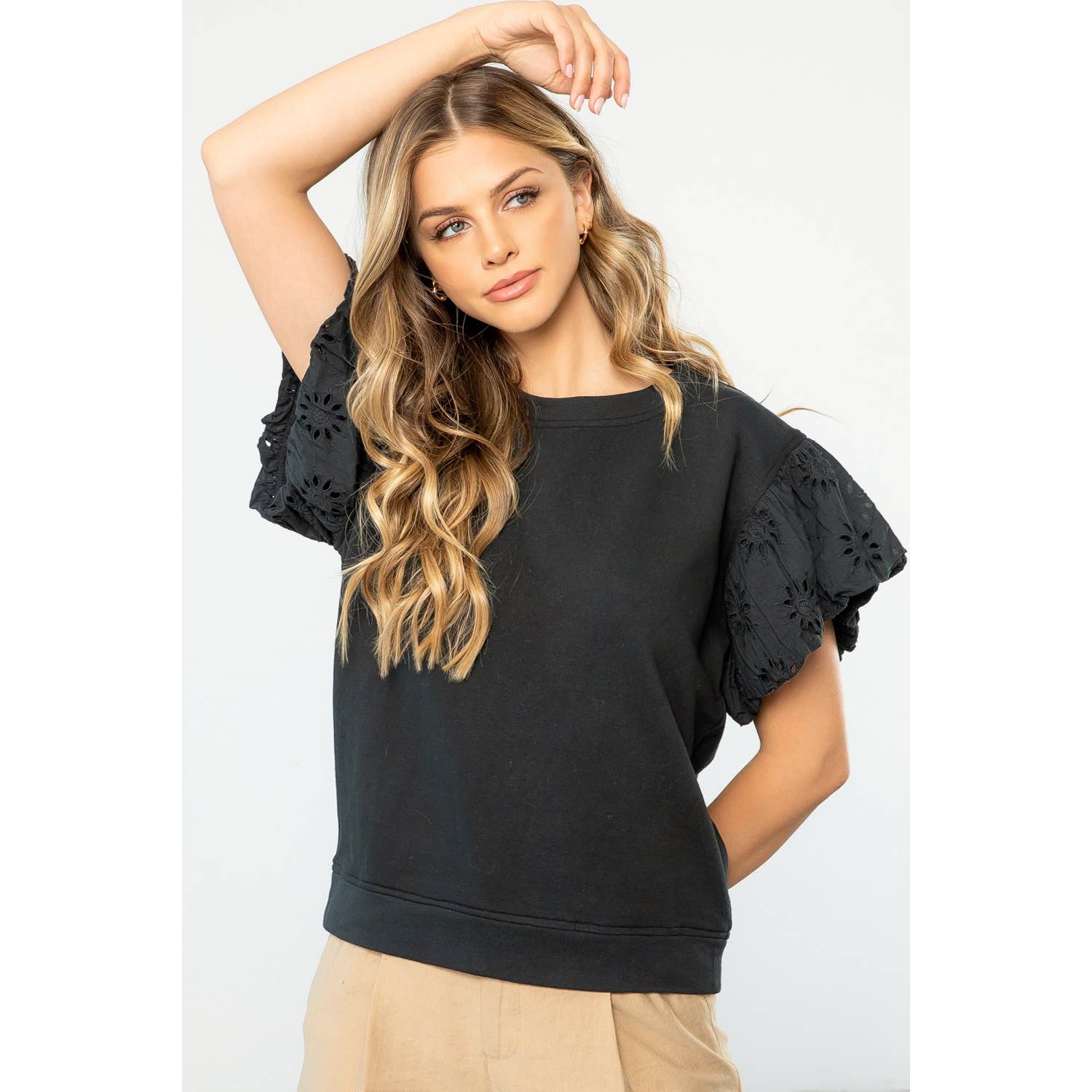 Knit Eyelet Sleeve Top