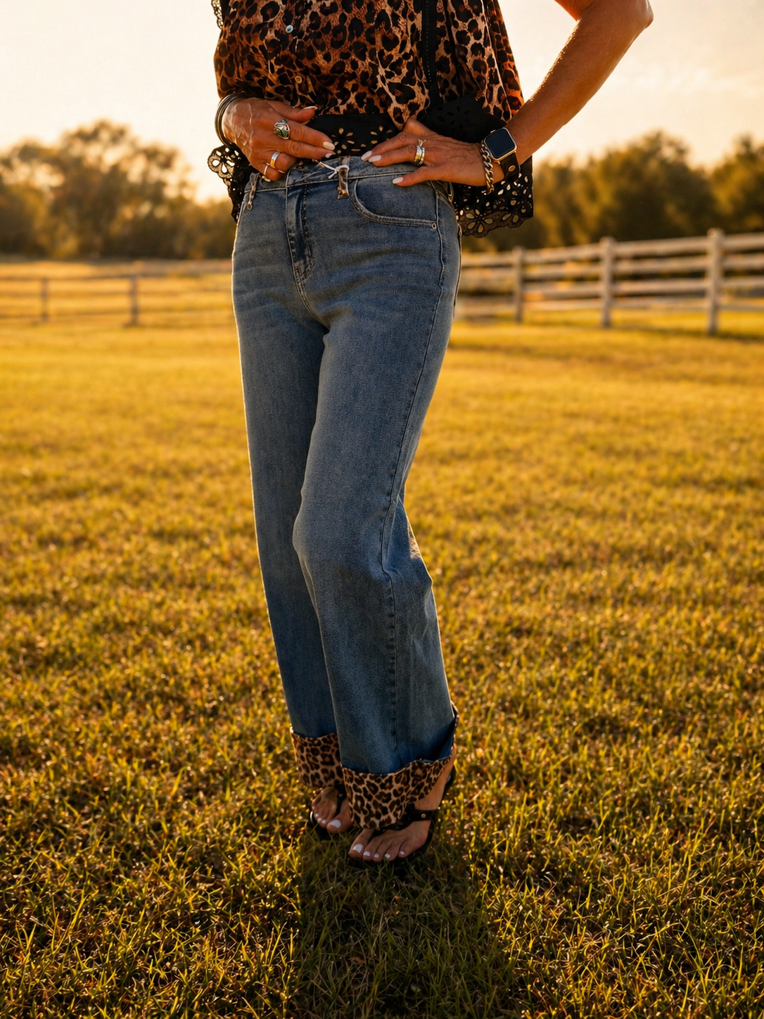 Mid Rise with Leopard Cuff