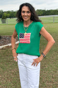 Green USA Cap Sleeve Top