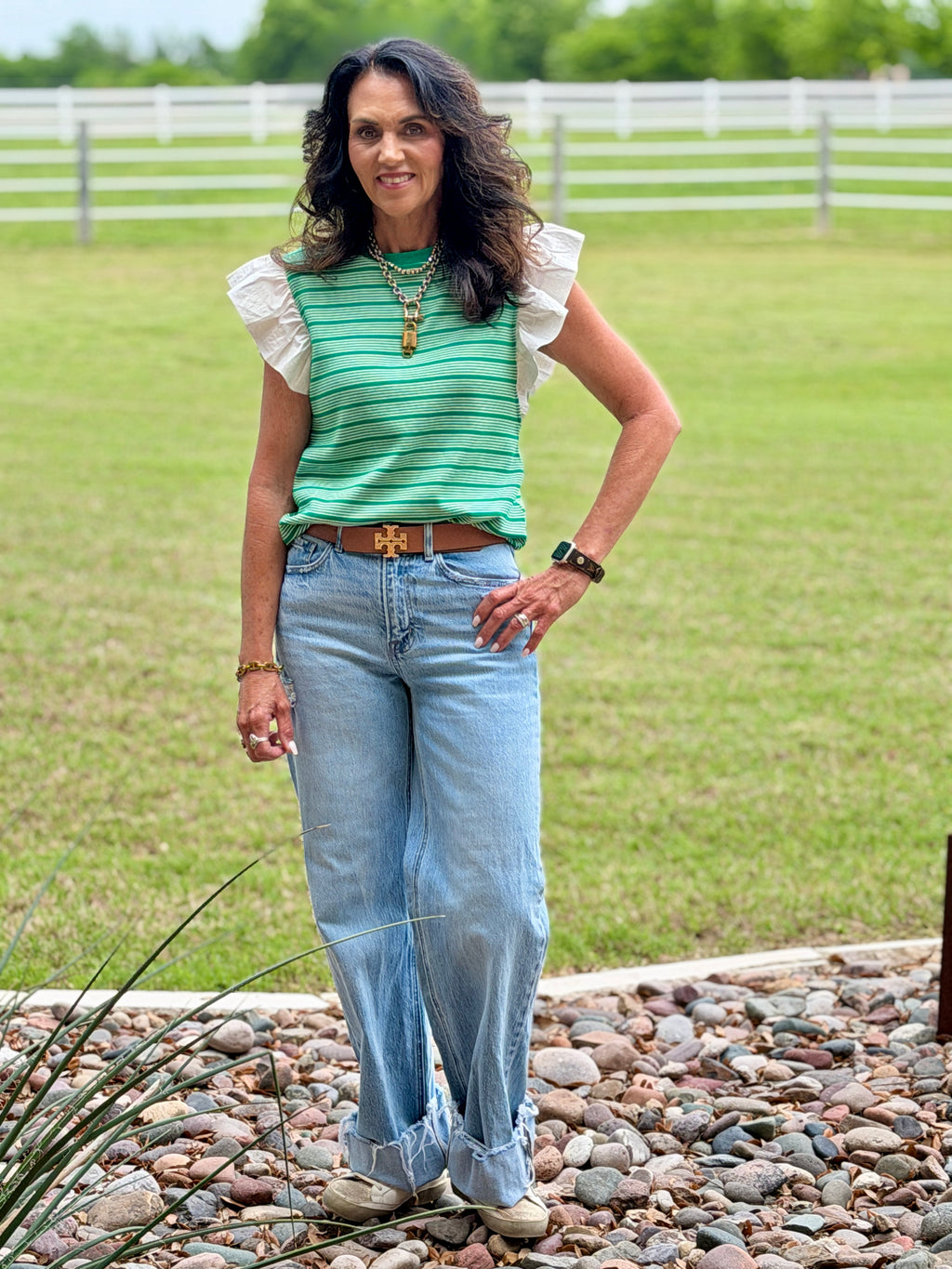 Stripe Top-stitch Knit Top