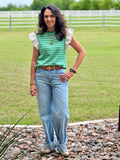 Stripe Top-stitch Knit Top