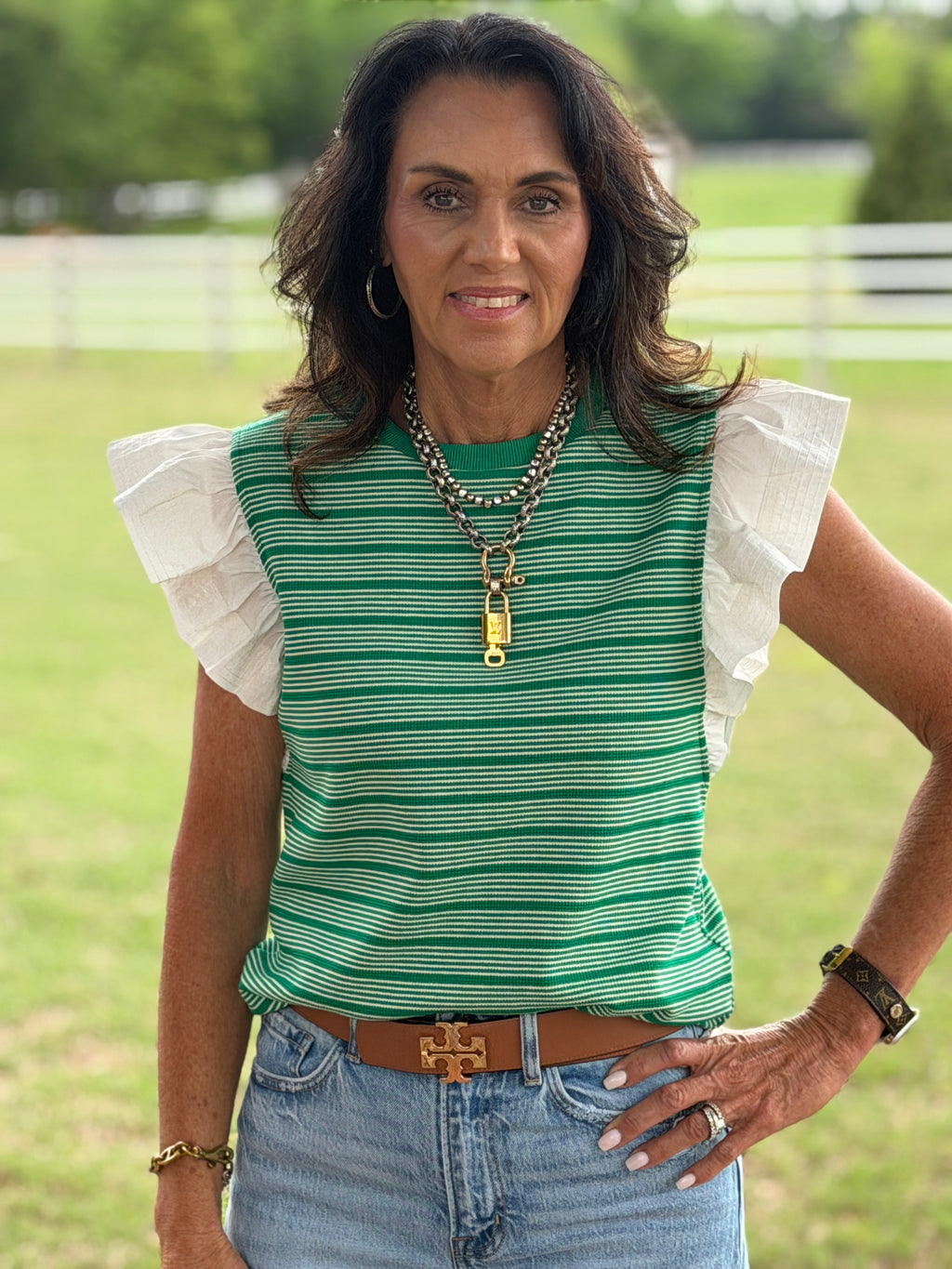 Stripe Top-stitch Knit Top
