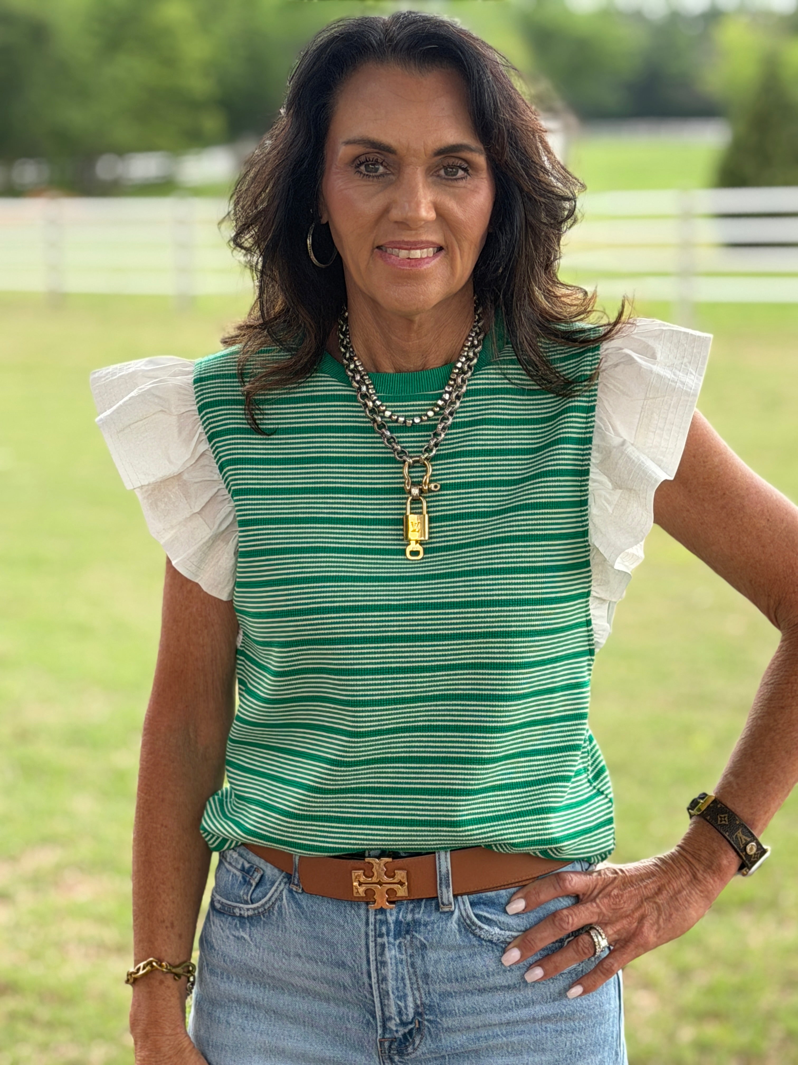 Stripe Top-stitch Knit Top