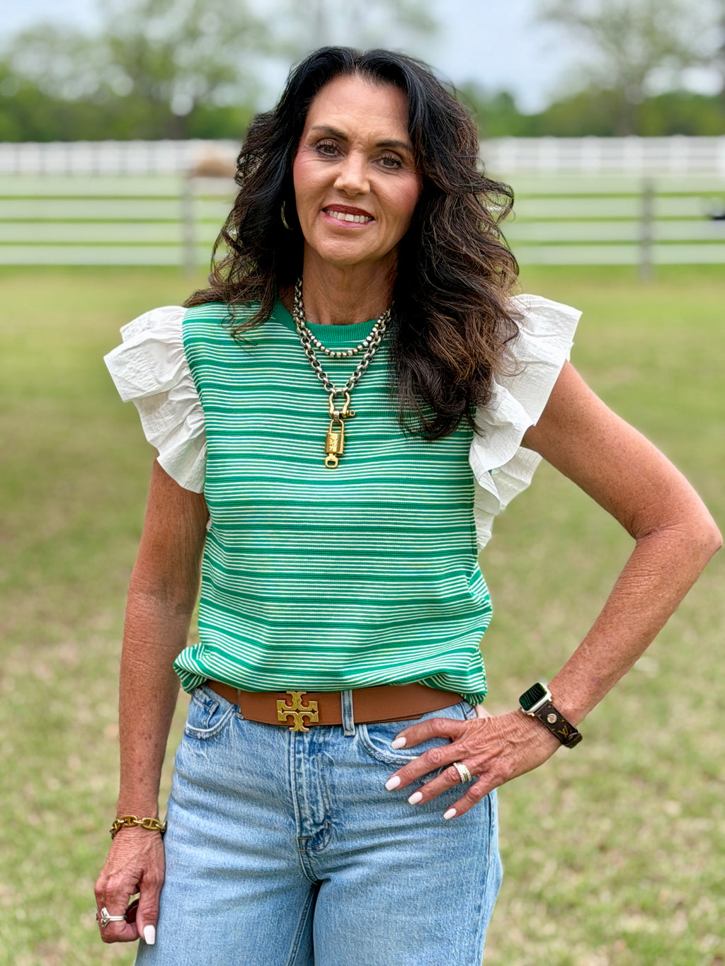 Stripe Top-stitch Knit Top