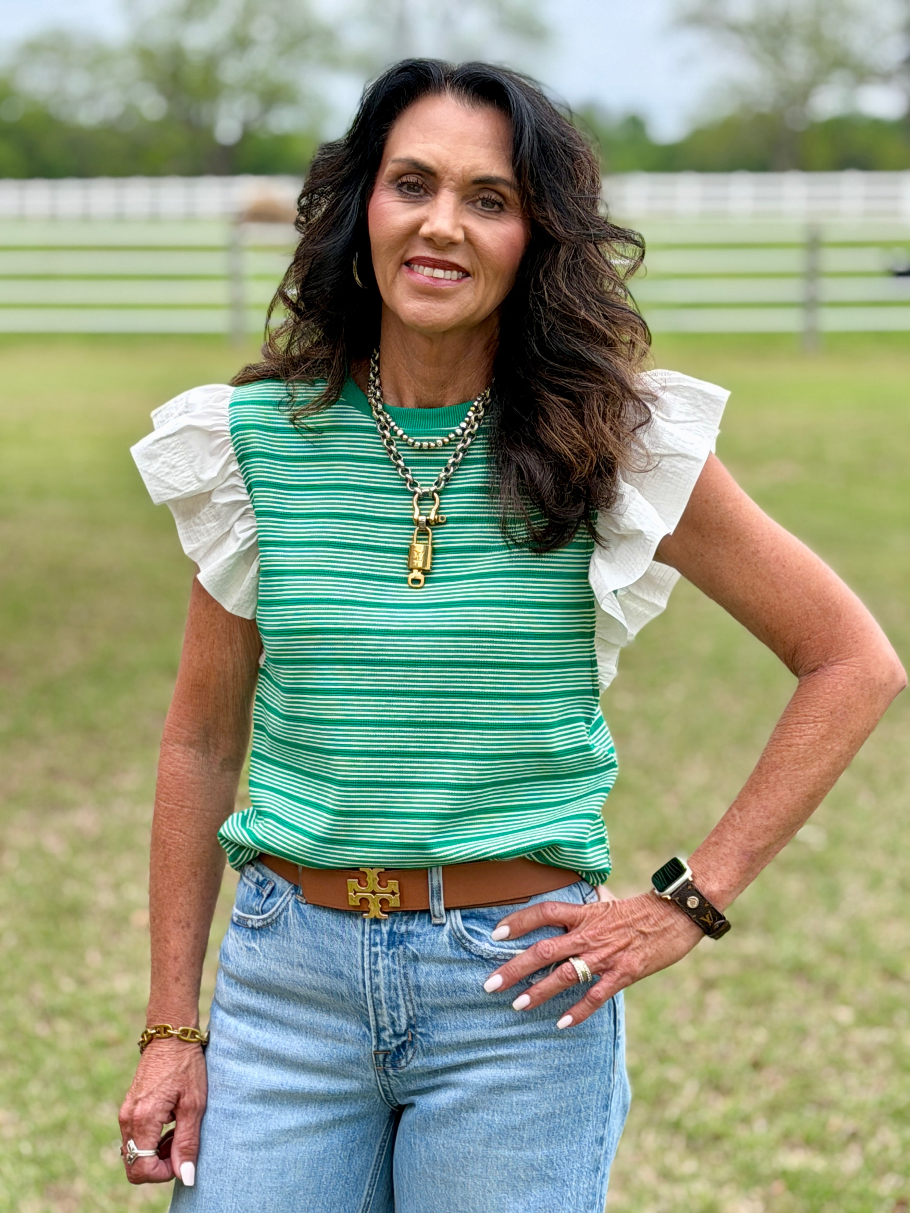 Stripe Top-stitch Knit Top