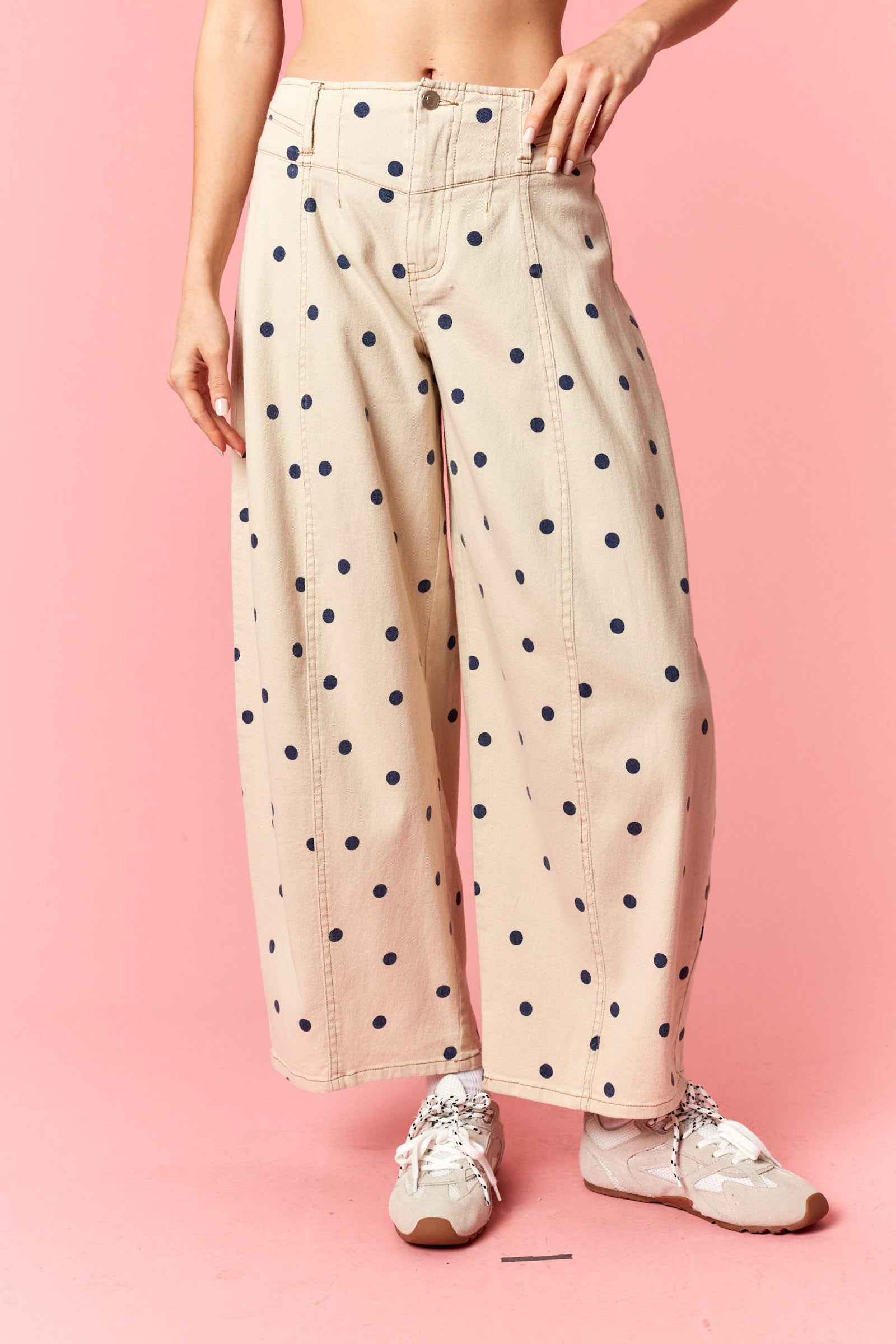 Polka Dot Western Waist Barrel Pants